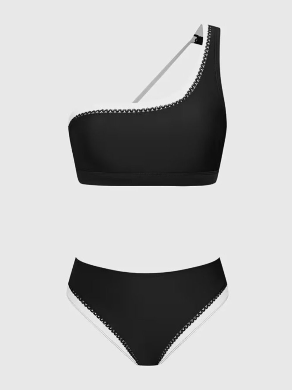 CUPSHE Women’s Medium Cocoa Sunset Scallop Trim One Shoulder Bikini Set NWT
